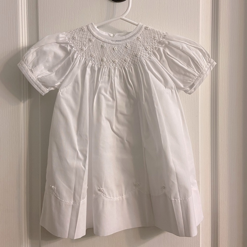 White Smocked Beaded Dress